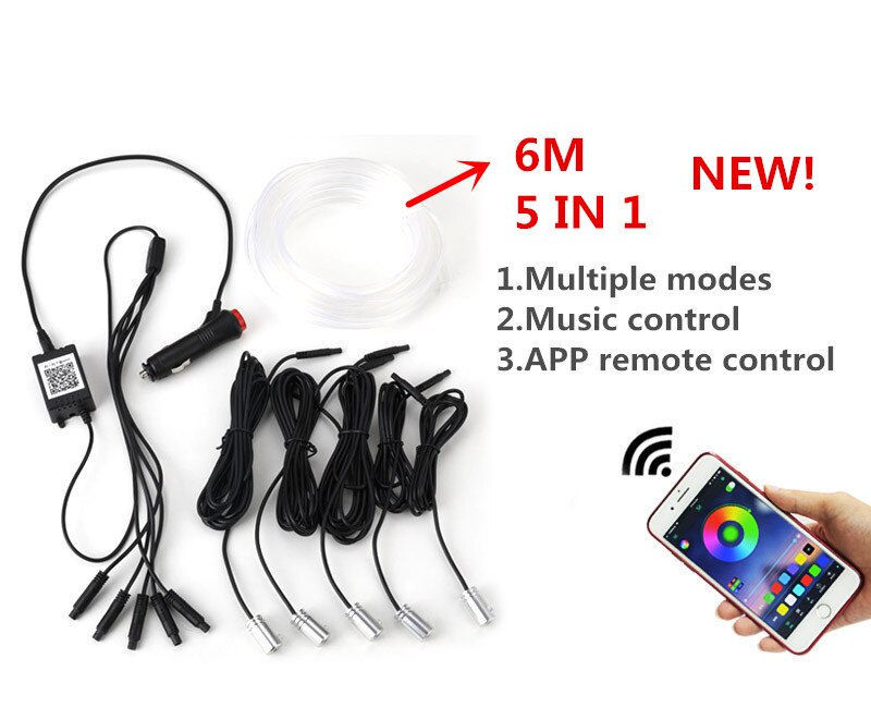 6/10m RGB Fiber eOptic Atmosphere Lamps Car Interior Ambient Light For Toyota Corolla Camry Prado Avensis Yaris Rav4 Auris: 6M APP Control