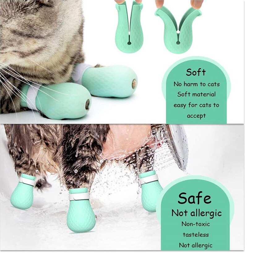 Juego de 4 unidades de zapatos antiarañazos para el baño, suministros de aseo para gatos, Protector de patas de Gato ajustable, funda tipo zarpa de silicona suave