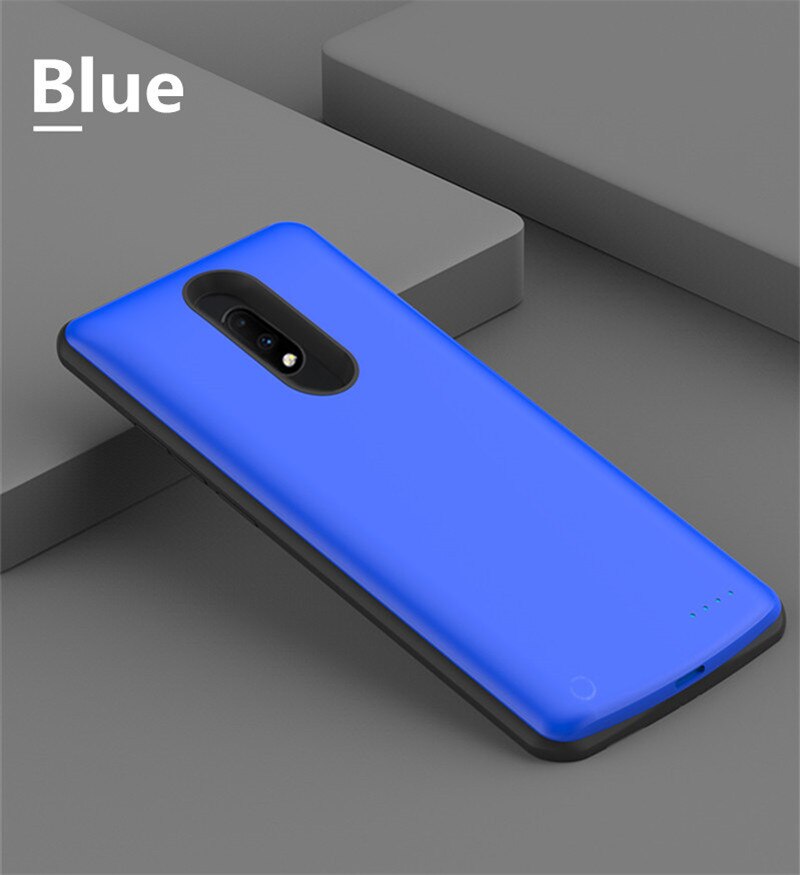 Siliconen Acculader Gevallen Voor Oneplus 7 Pro Batterij Case 6500Mah Draagbare Power Bank Externe Batterij Opladen Cover Case: Blauw