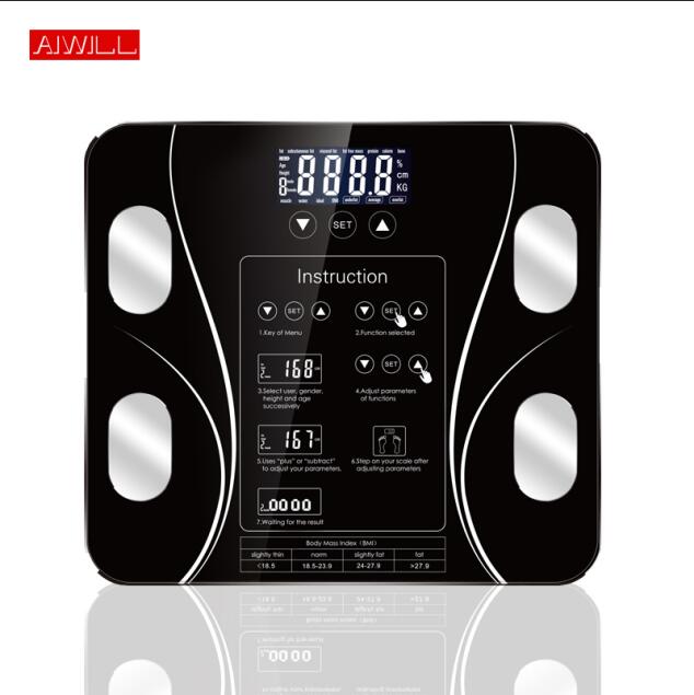 AIWILL Bathroom Scales LED Screen Body Grease Electronic Weight Scale Body Composition Analysis Health Scale Smart Home: Black