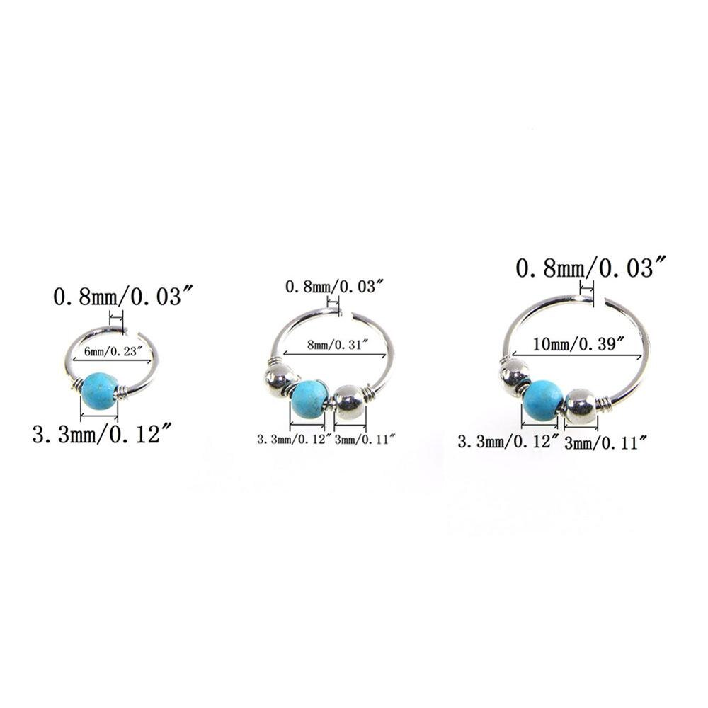 3 Stks/set Retro Ronde Kralen Nose Ring Neusgat Hoop Piercing Sieraden Hip Hop: 3 Pcs Silver