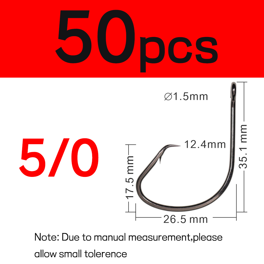 Elllv 50pcs 1/0 - 8/0 Saltwater Fishing Octopus Circle Hooks Carbon Steel Barbed Hook Snapper Flasher Sabiki Rigs Tying Hook: 50pcs size 5l0