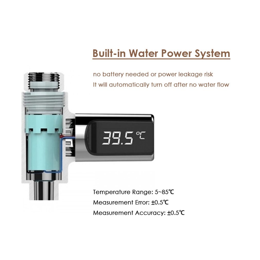 LED Display Water Shower Thermometer Self-Generating Electricity Water Temperature Monitor Energy Smart Meter thermometer