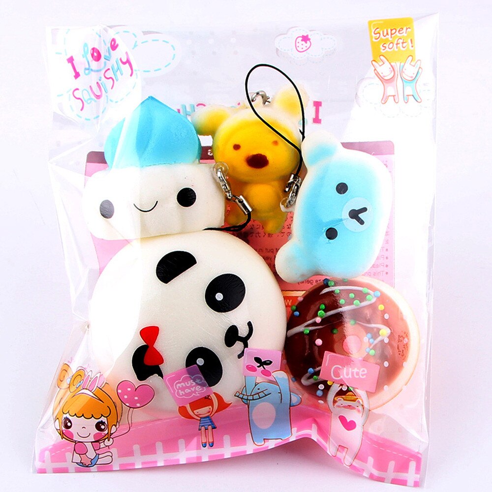 5pcs Mini Soft Bread Cookies Ice Cream Food Toys for Children Kids Key Chain Funny Toy Stress Reliever Anti Stress Squishy Toys: Default Title