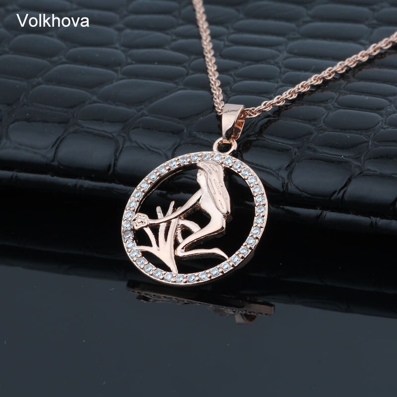 Volkhova 12 Zodiac Constellations Pendant Necklaces For Women Men 585 Rose Gold Cubic Zirconia Jewelry: virgo