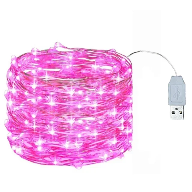 USB LED Lichterketten 5/10/20M Silber Draht Girlande Licht Wasserdichte Lichterkette Für Weihnachten Hochzeit Party Dekoration: Rosa / 300w