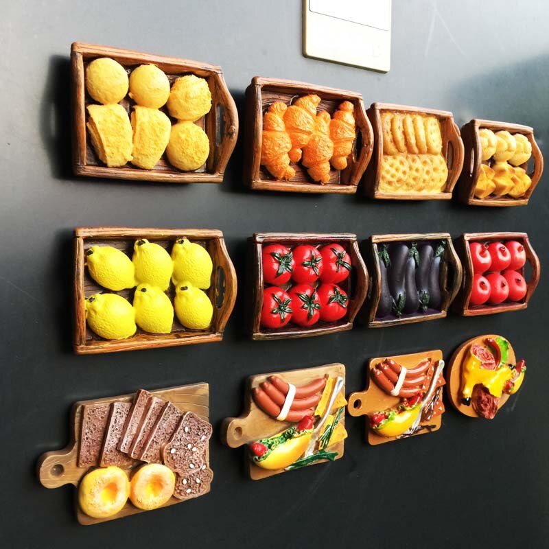 Citron äpple fruktkorg magnet för kylskåp dekor bröd kexkorg söt kylskåp magnet aubergine tomat korg mat magnet