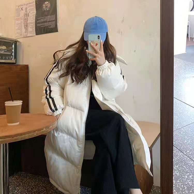 Junelove women& #39 ;s oversize over knæ lang varm frakke vintage vinter bomuldspolstret jakke parkas afslappet koreansk kvindelig tykt outwear: 4- hvide