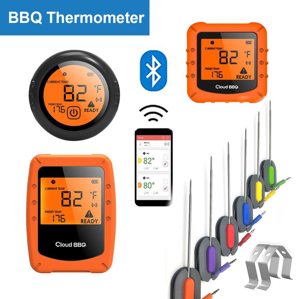 Meat Thermometer Wireless Bluetooth Oven Kitchen BBQ Grill Barbecue Food Cooking Smoker Thermometer Remote 6 Probes