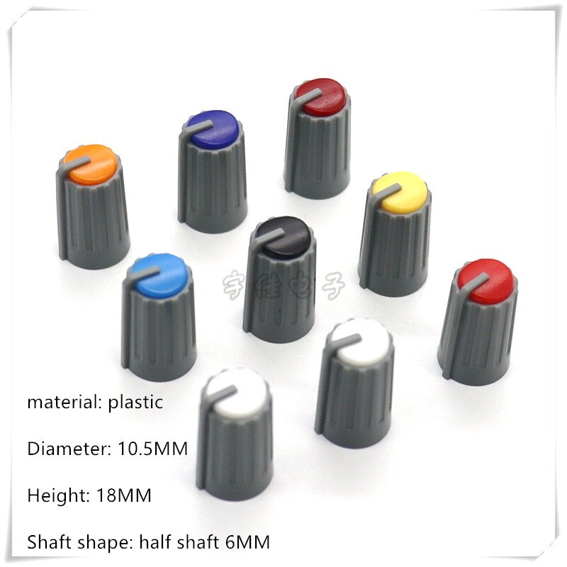 Pommeau de potentiomètre en plastique, demi-arbre 10.5x18MM, encodeur rotatif, bouton de commutation de volume adapté à l'axe D 6MM, 10 pièces