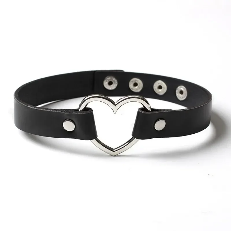 Gargantilla de cuero PU Punk para mujer, cadena de Rock Hip Hop, collar con remache de pentagrama de corazón, accesorios de joyería creativos para: Oro oscuro