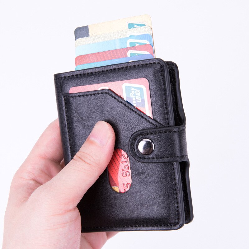 Pitébo – boîte à cartes en cuir NFC en fibre de carbone, brosse antivol, pack de cartes pour hommes et femmes, bouclier de grande capacité RFID pop-up automatique