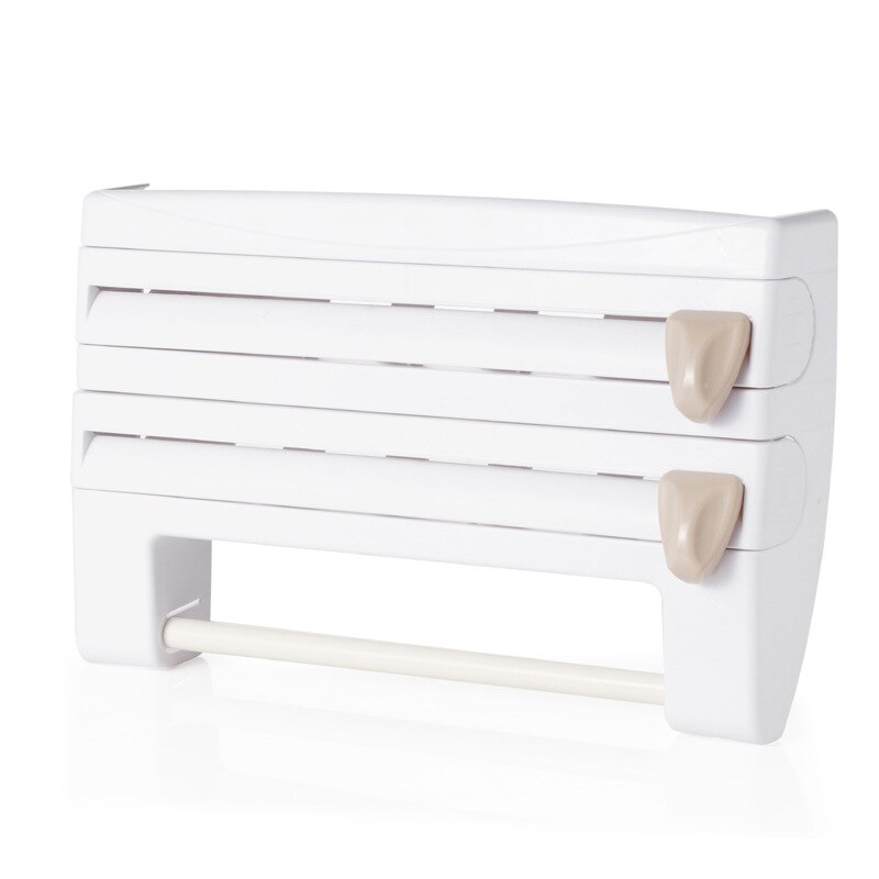 EEN-Keuken Vershoudfolie Snijden Houder Saus Fles Tin Folie Papier Magazijnstelling Papieren Handdoek Houder Keuken Organizer: WHITE