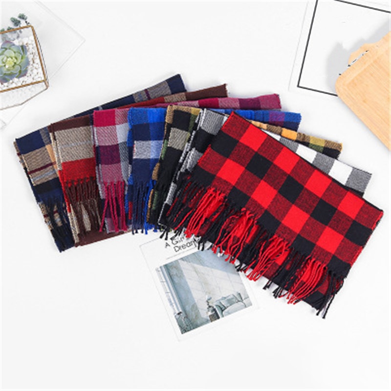 Plaid Winter Cashmere Scarf Women Solid Scarves Casual Scarfs Soft Plaid Scarf for Ladies Stoles Warm Knit