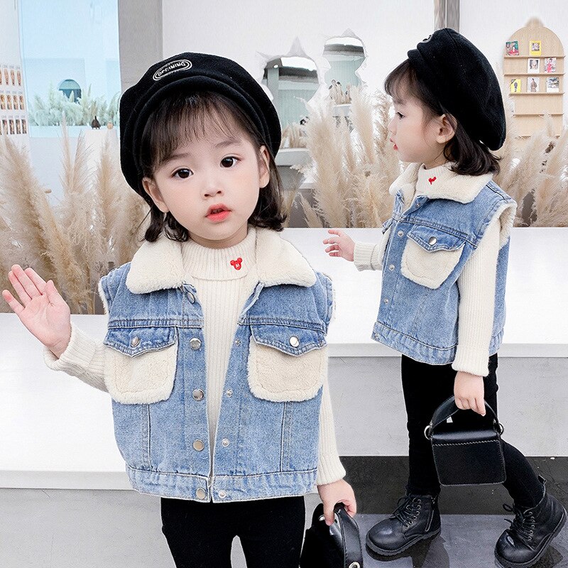 freundlicher Denim weste jungen und mädchen Winter Plus samt dicke warme jacke Denim pferd warme weste freundlicher Denim jacke
