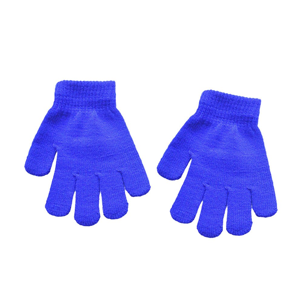 Kids Girls Boys Cute Solid Warm Gloves Casual Unsex Baby Winter Gloves For 5-12 Years children guantes para ninos: Blue