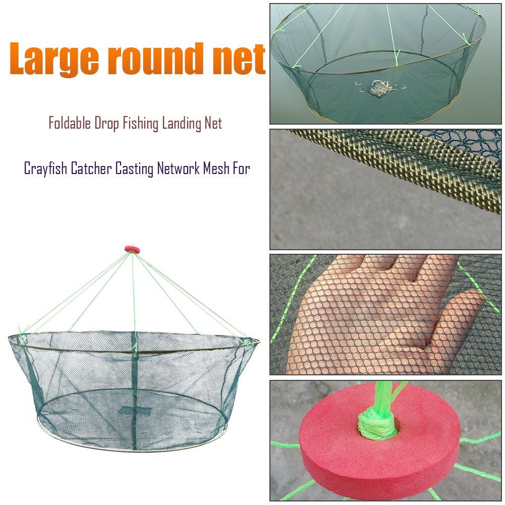Foldable Fishing Landing Net Fish Catcher Casting Network Mesh for Fish Crab Baits Shrimp Trap Cage Netting