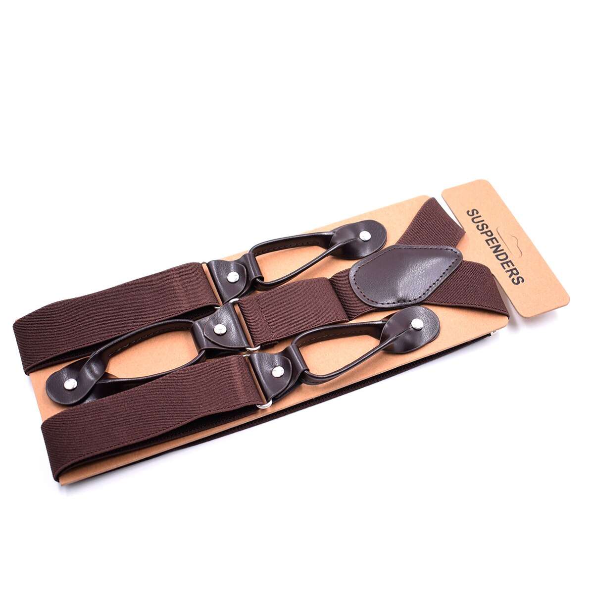 Bretelles Vintage en cuir pour hommes, avec bouton taillé, bout en Y, dos en Y, réglable, élastique, chemise et pantalon, bretelles, pour hommes: Coffee