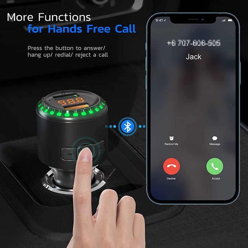 Jajabor Fm-zender Auto Muziek Mp3 Speler QC3.0 Quick Charge Dual Usb Charger Bluetooth-Compatibel 5.0 Handsfree Car Kit