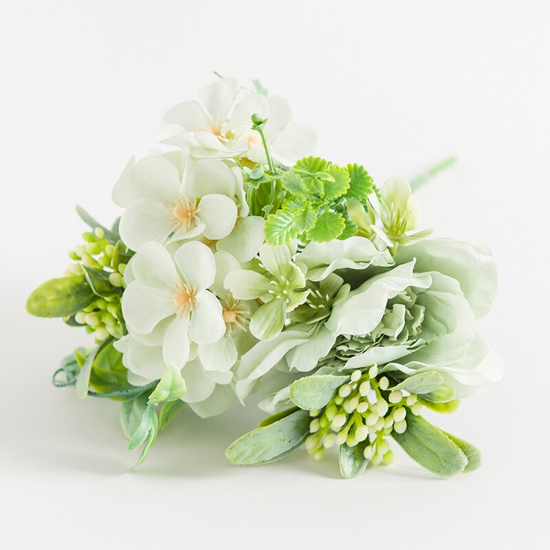 Pæon buket kunstige blomster silke rose juledekorationer til hjemmet diy efterår dekoration stueplante foto rekvisitter bryllup: Grøn