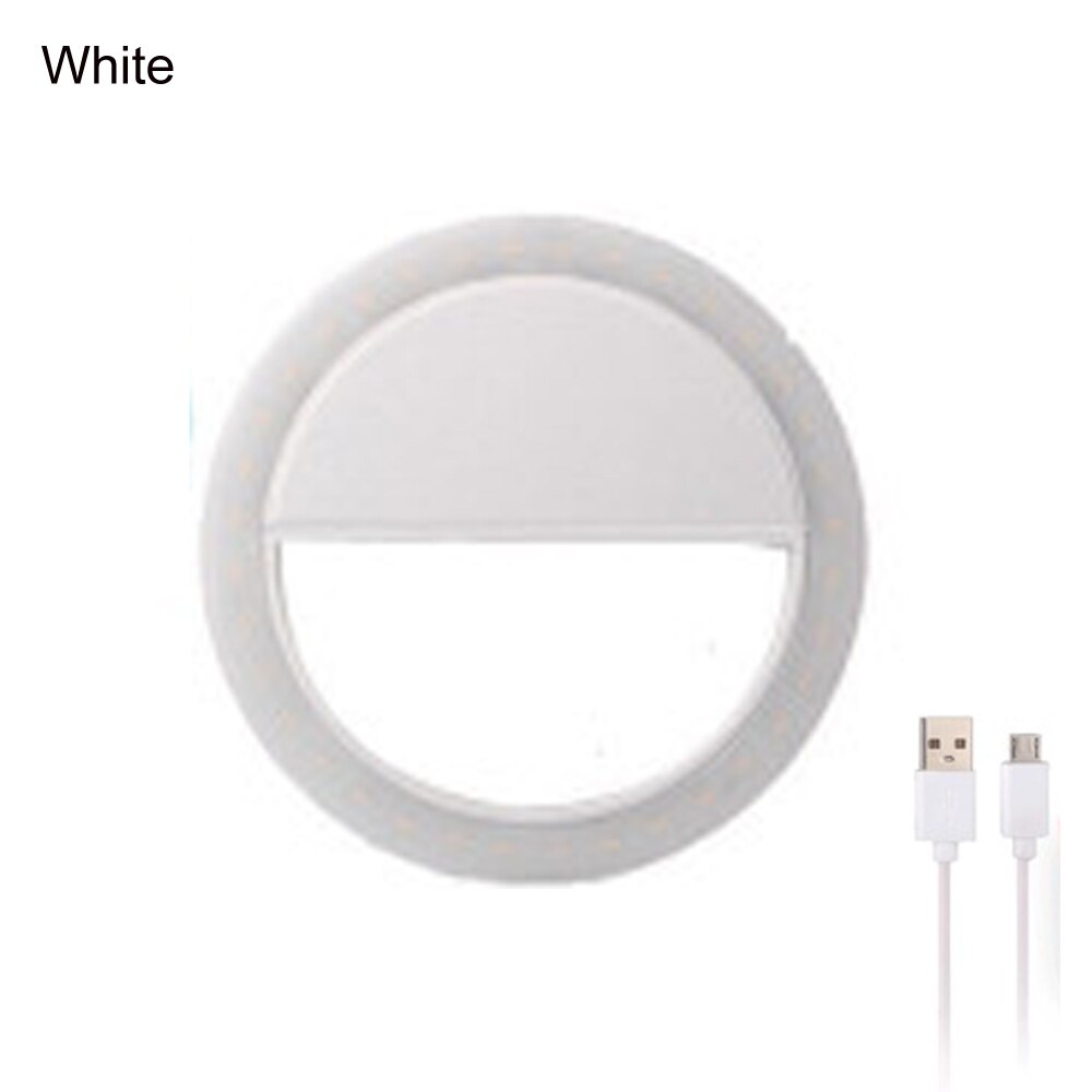 Universal Selfie Lamp Mobile Phone Lens Portable Flash Ring for iPhone Andriod Ring Light Selfie Fill Light Enhancing USB Charge: White