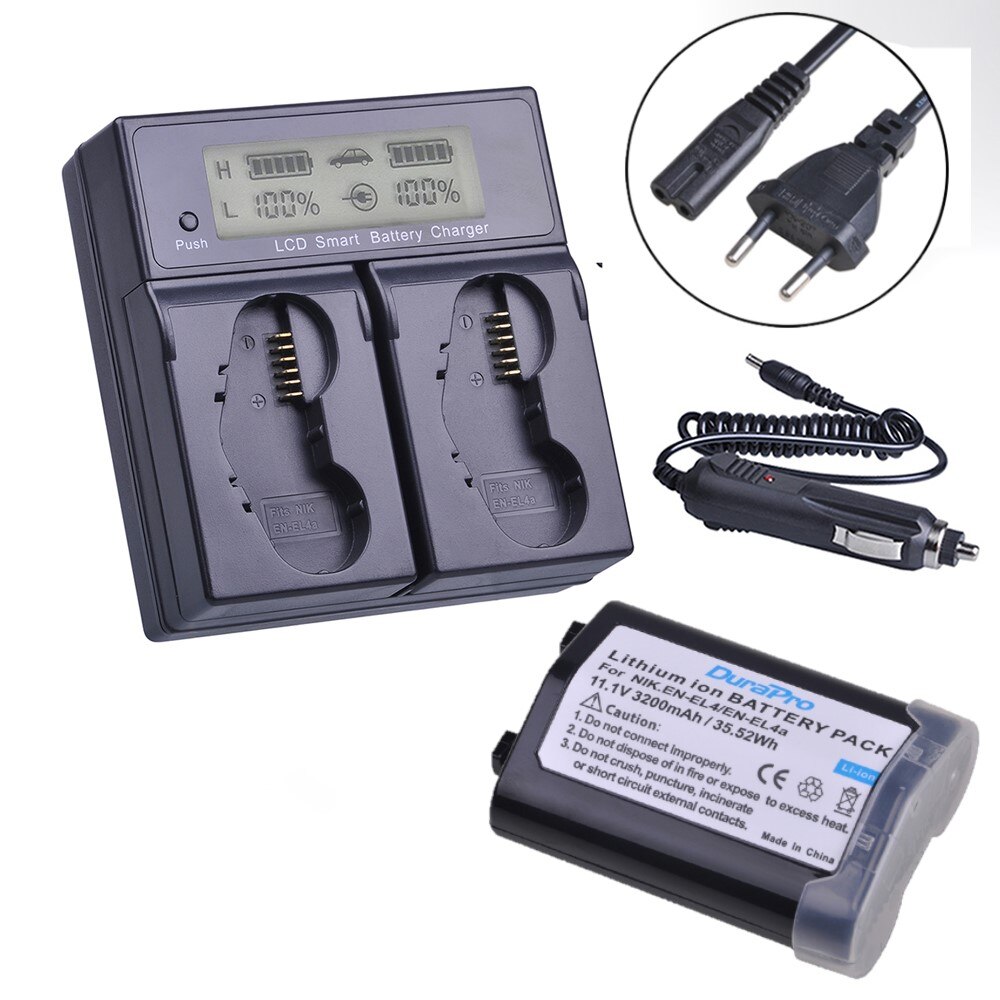 Batterie et chargeur 3200 EN EL4 EN-EL4 pour Nikon D3S, D3, D2Z, D2H, D2Hs, D2X, D2Xs, D3X, F6, EN-EL4a mAh: EU Charger 1Battery