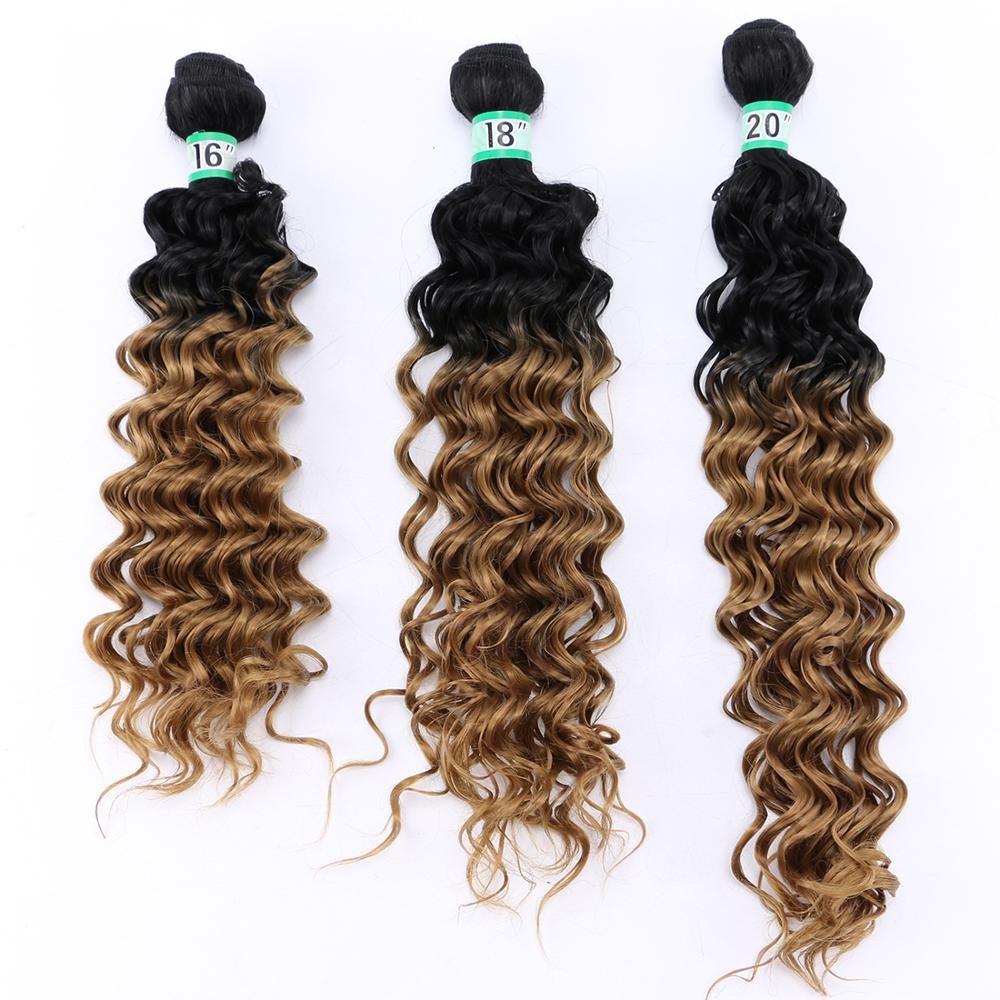 Tissages synthétiques Deep Wave bouclés-ANGIE | Mèches ombré deux tons à longueur mixte pour femmes de 16 18 20 pouces