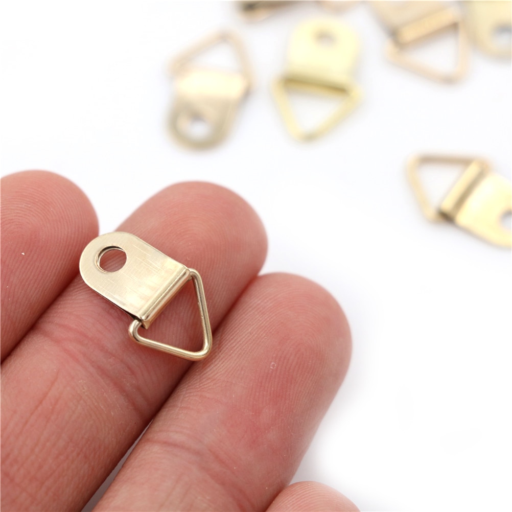 100 Stks/partij 10 Mm X 20 Mm Gouden Driehoek D-Ring Opknoping Foto Olieverf Spiegel Frame Haken Hangers