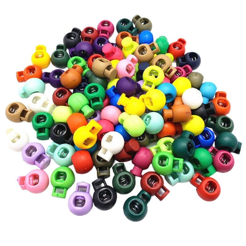 30/100Pcs Face Mask Earloop Plastic Cord Locks End Round Ball Spring Toggle Stoppers Single Hole Sliding Fastener: Blue