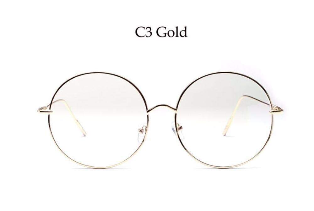 Overdimensionerede klare runde briller sølv metal stel vintage store cirkel briller mærke store store nørd briller kvinder: C3 guldklar
