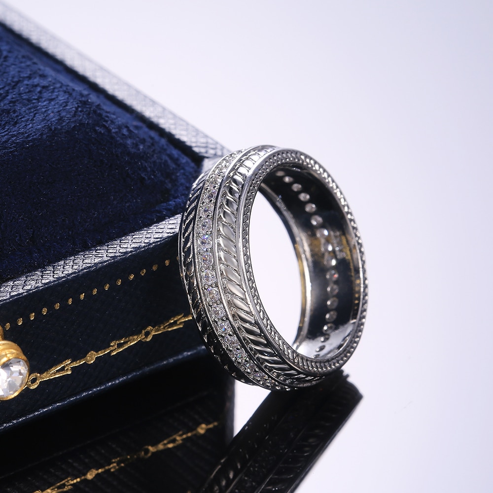 Huitan Classic Round Women Ring Unique Herringbone Pattern Wedding Engagement Party Gorgeous Bridal Ring Versatile Ring