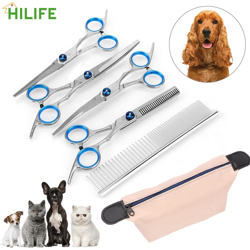 Kit de tijeras de peluquería para perros y gatos, tijeras de corte recto con dientes, hueso de pescado, 6"