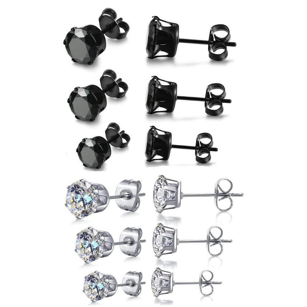 1 Paar 3/4/5/6/7/8Mm Crystal Stud Earring Voor Mannen Vrouwen rvs Cz Zirkoon Oor Piercing Stud Earring Voor Jongen Meisjes Sieraden