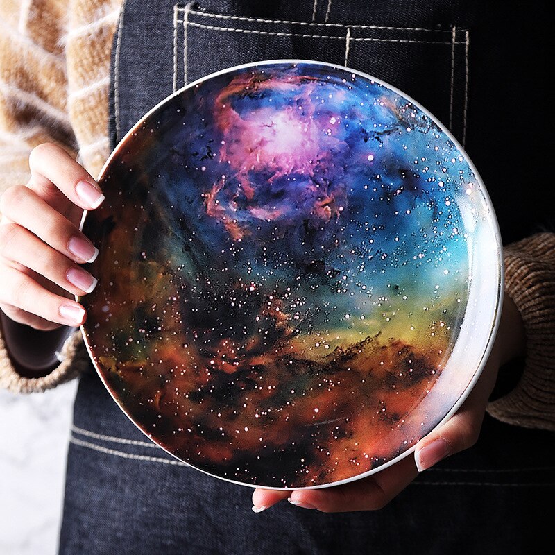 8 Inch Nordic Sterren Ronde Keramische Plaat Porselein Glazuur Diner Plaat Bone China Ontbijt Gebak Dessert Cake Fruit Gerechten Plaat