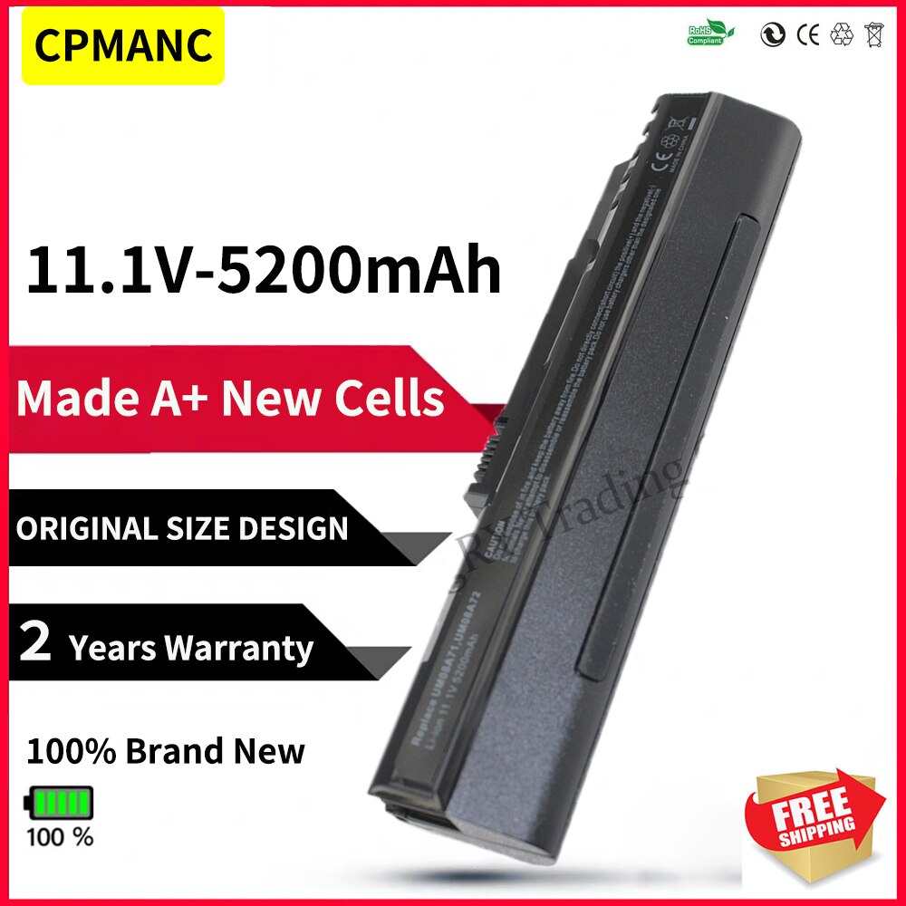 6 Cell Battery For Acer Aspire One KAV10 KAV60 ZG5 D150 AOA150 Aspire One AOA110 A110 UM08A31 UM08A51 UM08A52 UM08A71 UM08A72