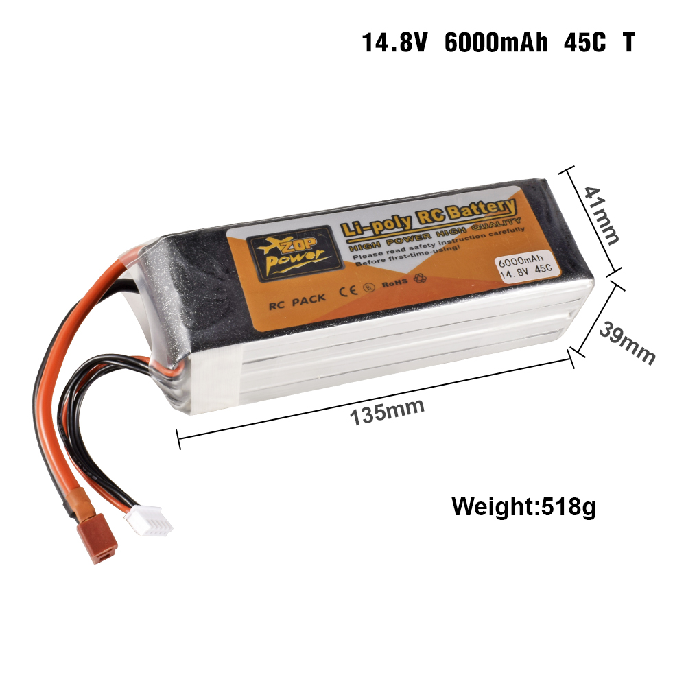 Batterie Lipo pour Voiture et Bateau RC, 4S, 14.8V, 1800-6000mAh, 30C, 45C, avec compte 60 T: jaune clair