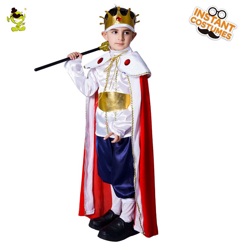Disfraces de rey de lujo para niños, juegos de rol de Príncipe Noble con capa roja, ropa de actuación de líder del Reino para fiestas