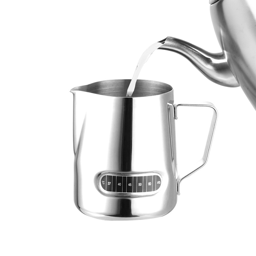 600ml Edelstahl Aufschäumen Kaffee Krug ziehen Blume Tasse Espresso Tassen Latte Kunst Milch Aufschäumen Krug Mit Thermometer Aufkleber