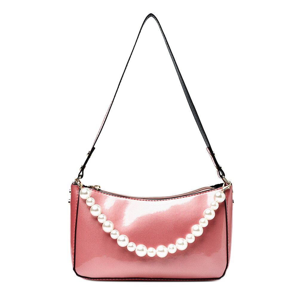 Mode Vrouwen Parelketting Schouder Onderarm Zak Casual Alle-Match Purse Handtas Pure Kleur Pu Lederen Dames Vierkante Zakken: Roze