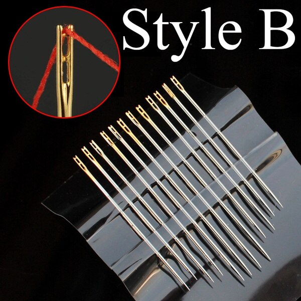 36pcs Self-Threading Sewing Needles Stainless Steel Quick Automatic Threading Needle Stitching Pins DIY Punch Needle Threader: 24pcs / Style B