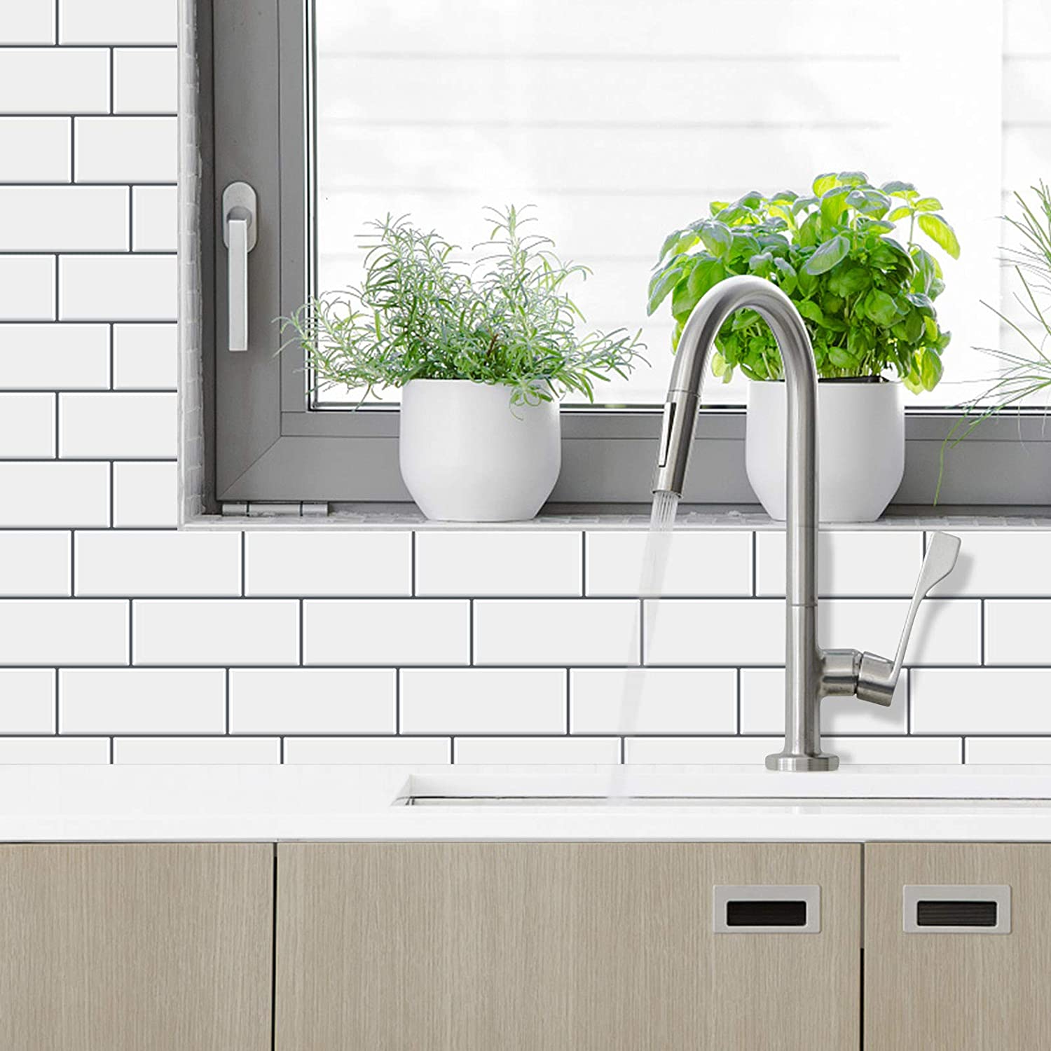 White Subway Tiles Peel and Stick Backsplash, Stick on Tiles Kitchen Backsplash