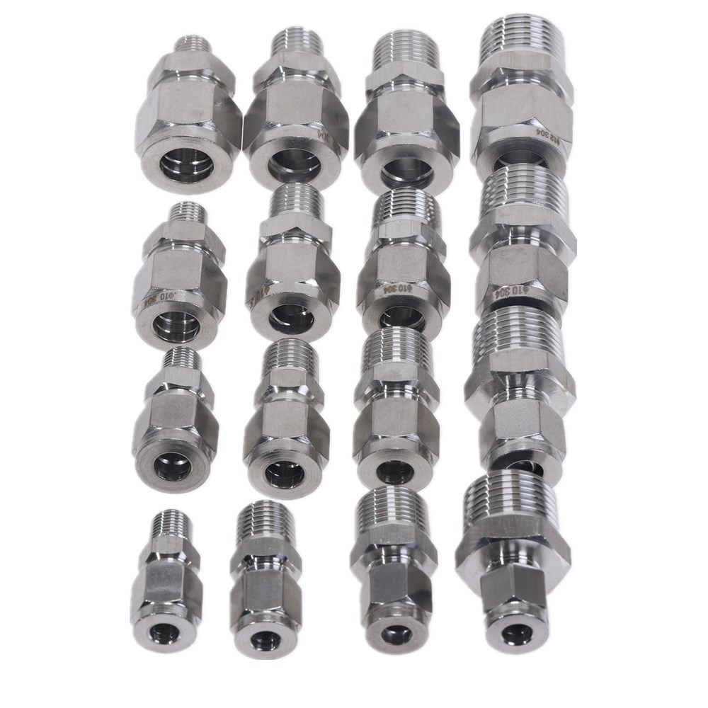 Steel Straight Conversion Adapter Fittins 304 SS Pipe Fitting Tube DSJ-M,YDF-LOK,LOK, Ferrule Connector 1/8’’ 1/4&#39;&#39; 3/8&#39;&#39; 1/2&#39;&#39;