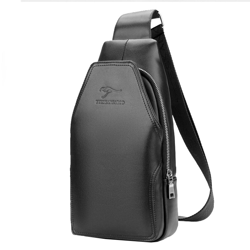 YUES sac de poitrine de kangourou sac à bandoulière unique en cuir hommes sacs à bandoulière sac à dos taille Pack loisirs sac Messenger: Black