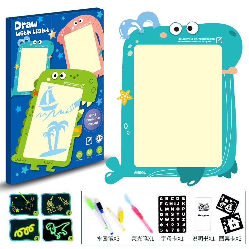 Disegnare con la Luce Fun Fluorescente Tavolo Da Disegno Per Bambini Luminosa Graffiti Del Fumetto di Tabellone Per Scrittura 3D Lavagna LUMINOSA: Black