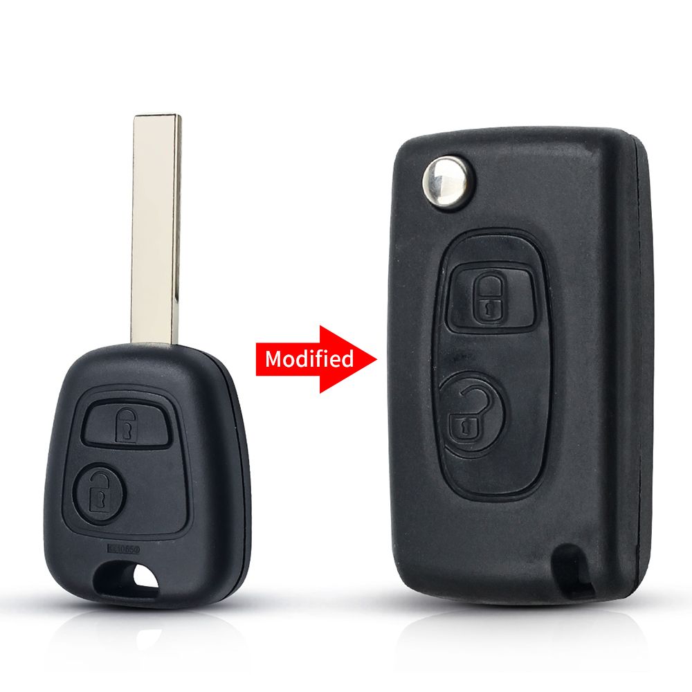 KEYYOU 1 Uds versión modificada llave de coche plegable para Toyota AYGO para Citroen C1 C3 para Peugeot 307 VA2 hoja de entrada Fob funda 2 botones: Azul