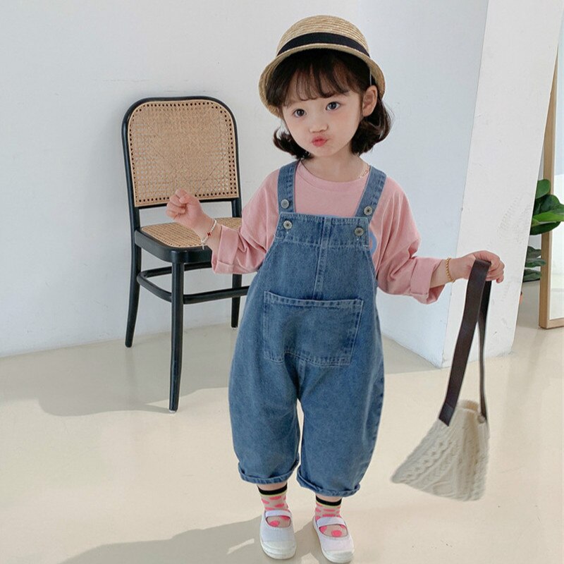 7254 pantaloni bretelle in Denim per bambini 2021 primavera e l'estate nuovi vestiti pantaloni per neonati pantaloni in cotone 1-7T per ragazze