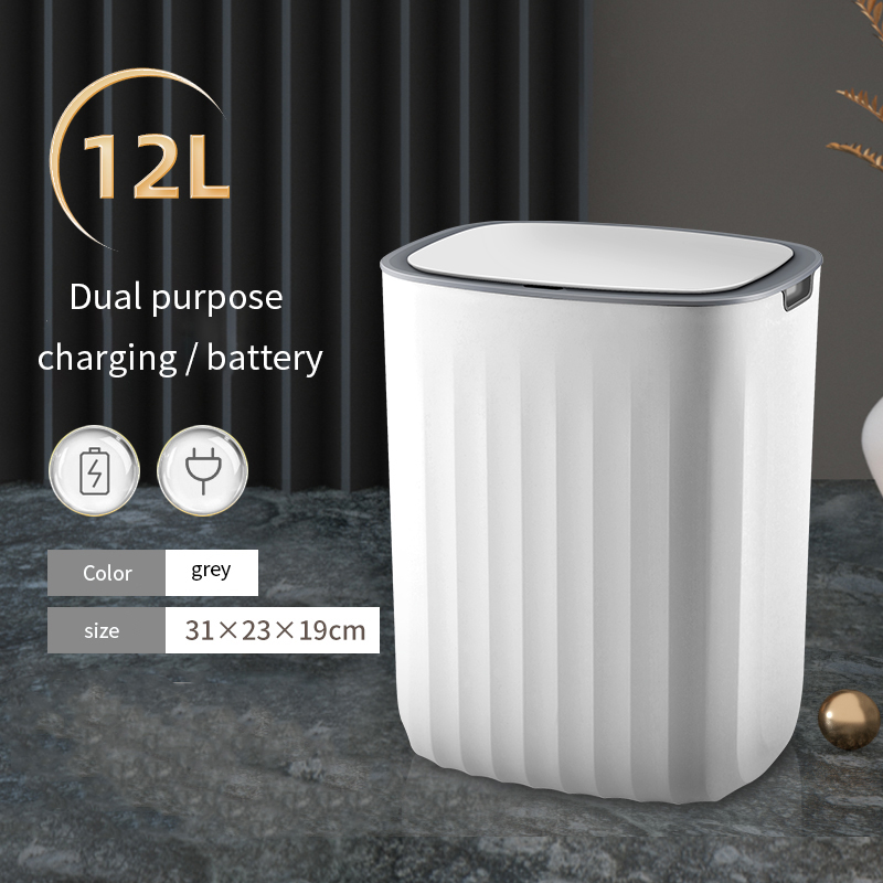 Smart Sensor Prullenbak Thuis Elektronische Automatische Prullenbak Badkamer Wc Waterdicht Smalle Vuilnis Vuilnisbak Keuken Grote: Charging grey 12L
