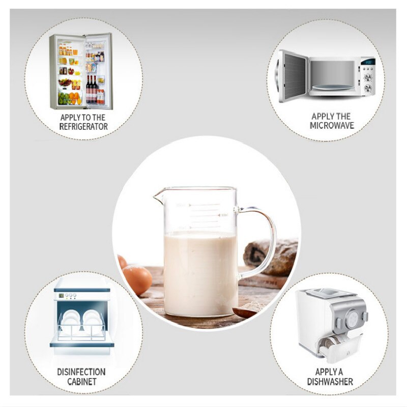 Glass Scale Measuring Cup with Lid Glass Baking Measurement Accessories Simple Transparent Home Jug Measuring Desktop Tools