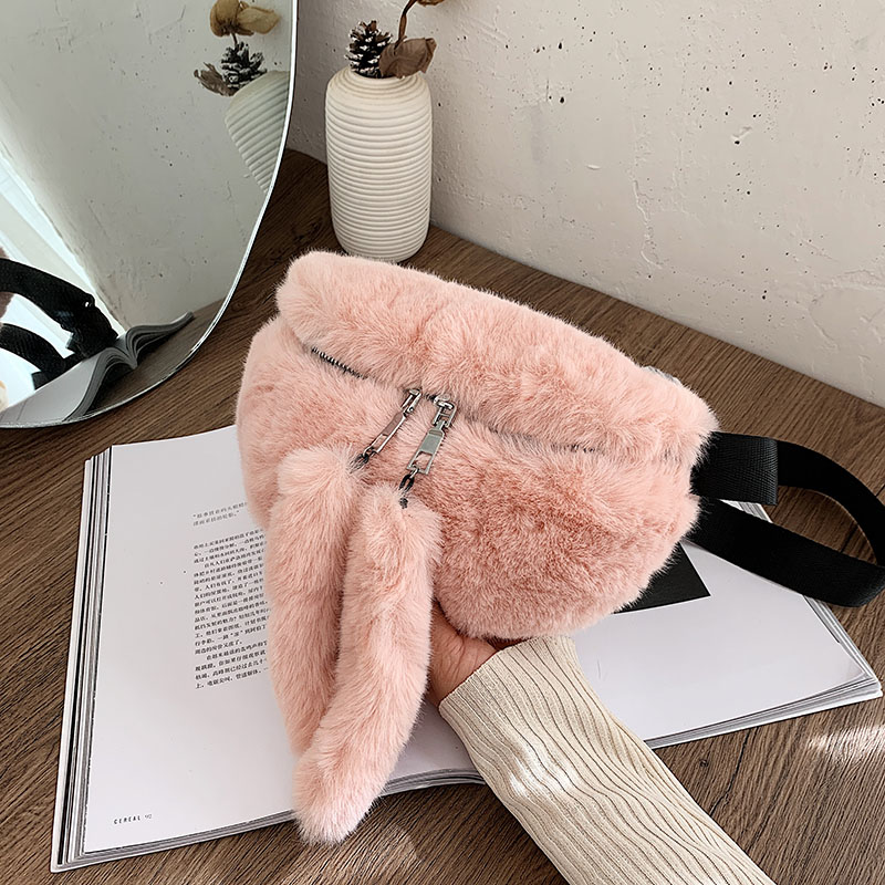 Trendige gürteltasche für damen, winter-samt-brusttasche, einfarbige schultertasche, bauchtasche, damen-outdoor-sportgürtel: Rosa hüfttasche