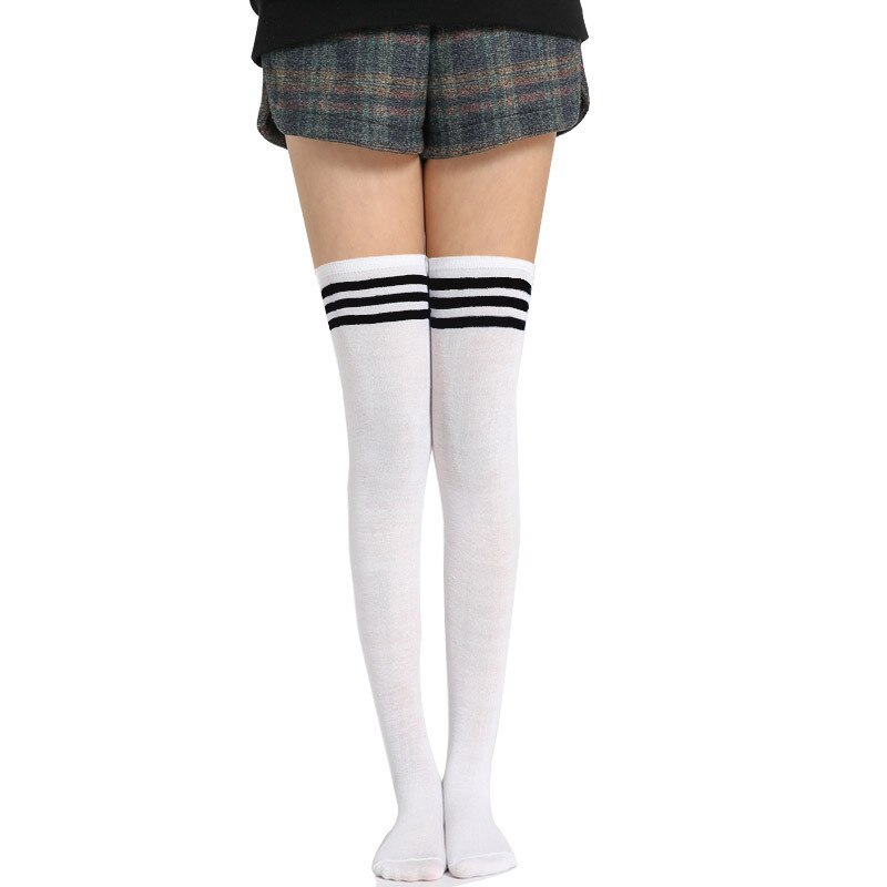 Women Girls Long Tube Socks Stripes Over Knee Length Sports Stockings for Dancing Running Travelling Cycling: white black